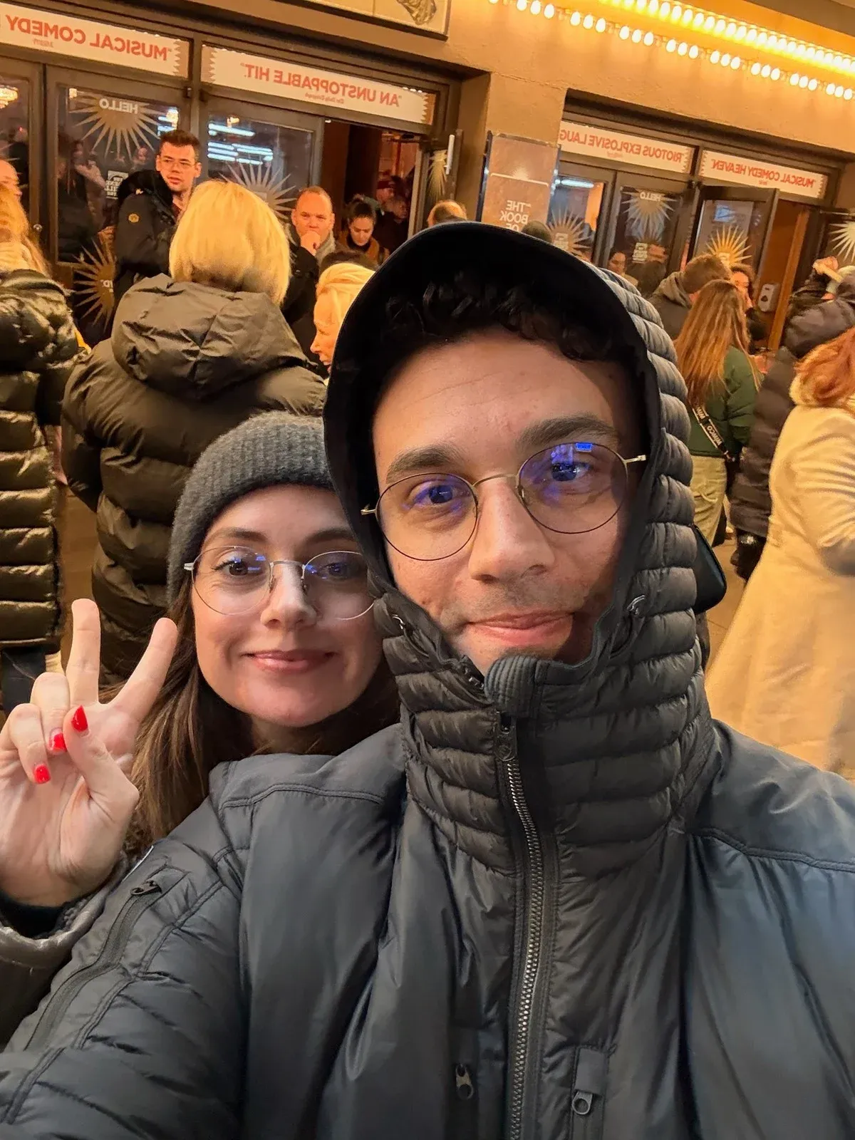 Morgan and Spencer bundled up in winter coats